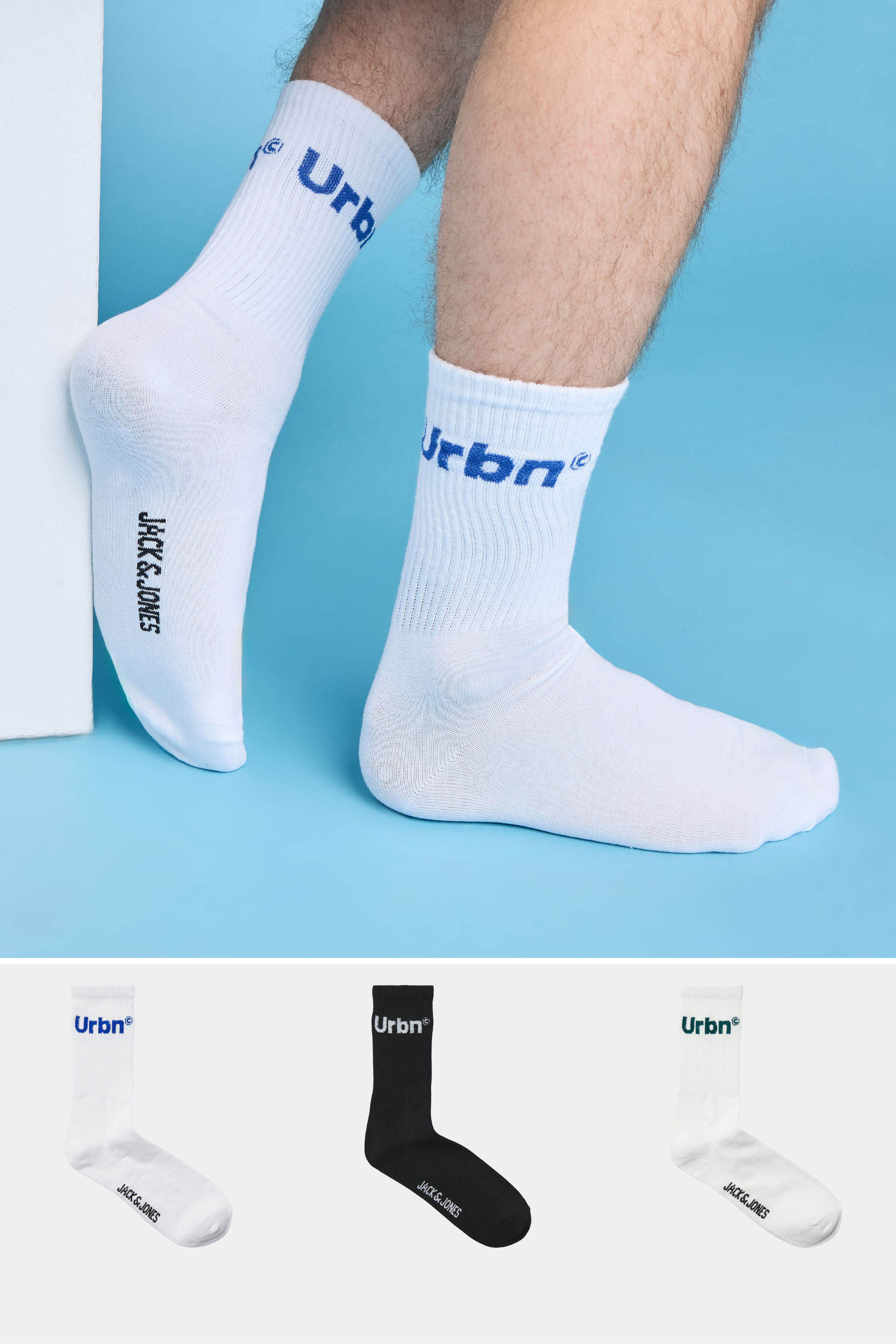 Jack & Jones JACK & JONES 3 Pack White & Black 'Urbn' Socks