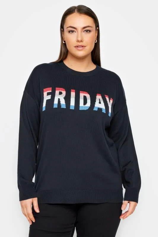 Evans Evans Navy 'Friday' Rainbow Slogan Jumper