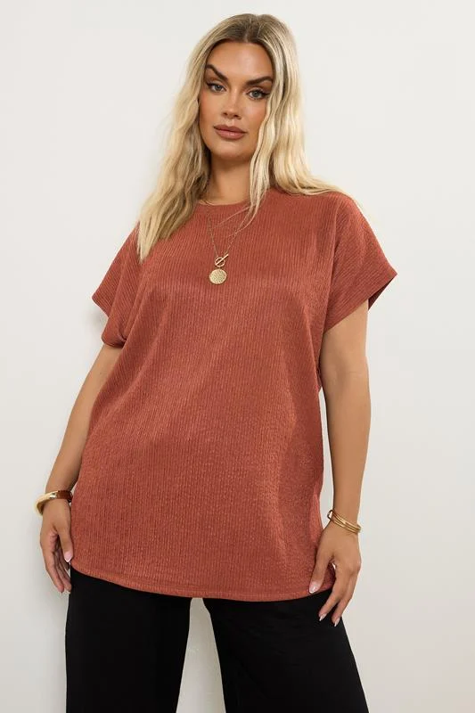 Yours YOURS Curve Rust Orange Textured Heavyweight Top