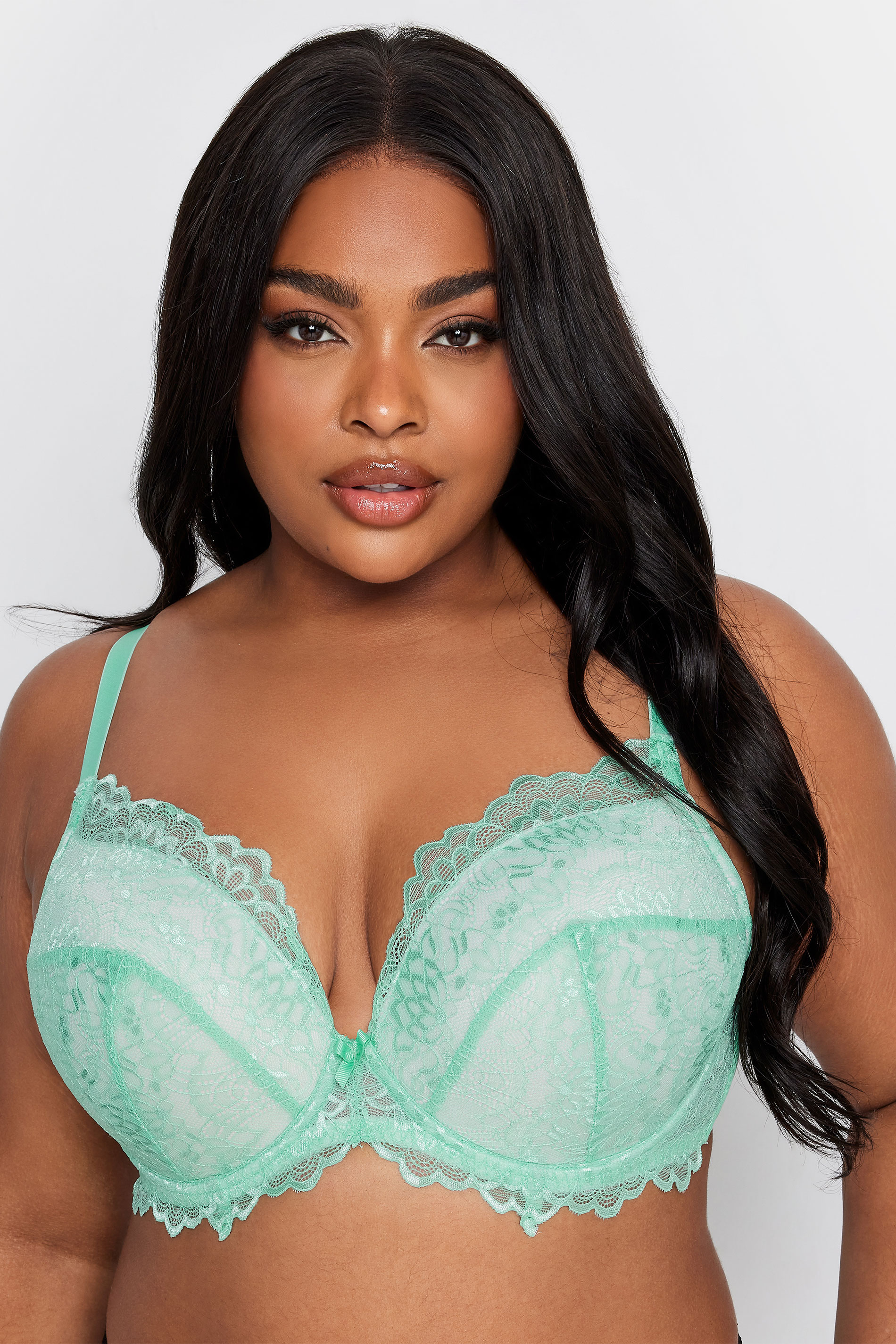 Yours YOURS Curve Mint Green Lace Padded Underwired Bra