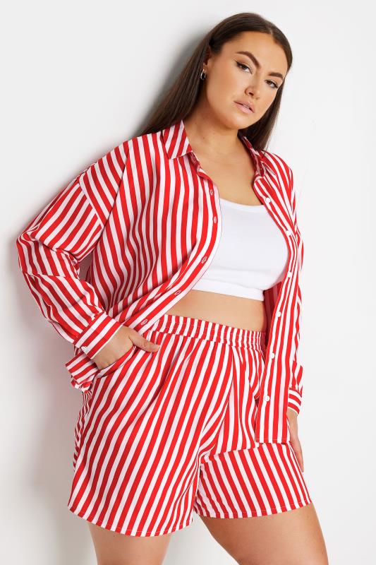 Yours YOURS Curve Red Stripe Print Shorts