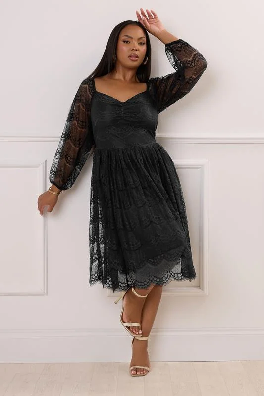 Yours London YOURS LONDON Curve Black Lace Sweetheart Skater Dress
