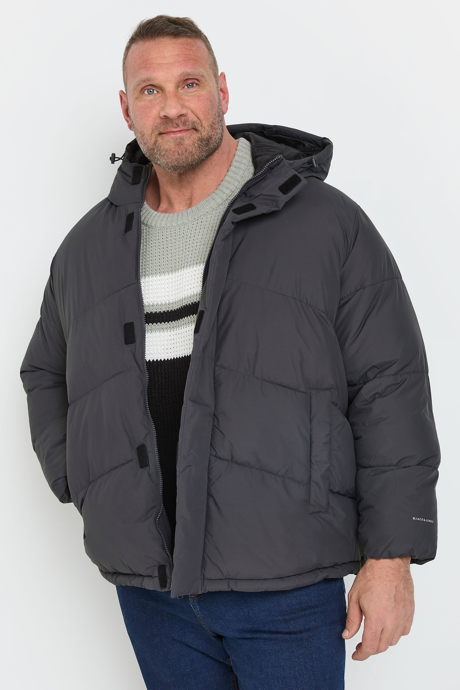 Jack & Jones JACK & JONES Big & Tall Grey Hooded Puffer Jacket