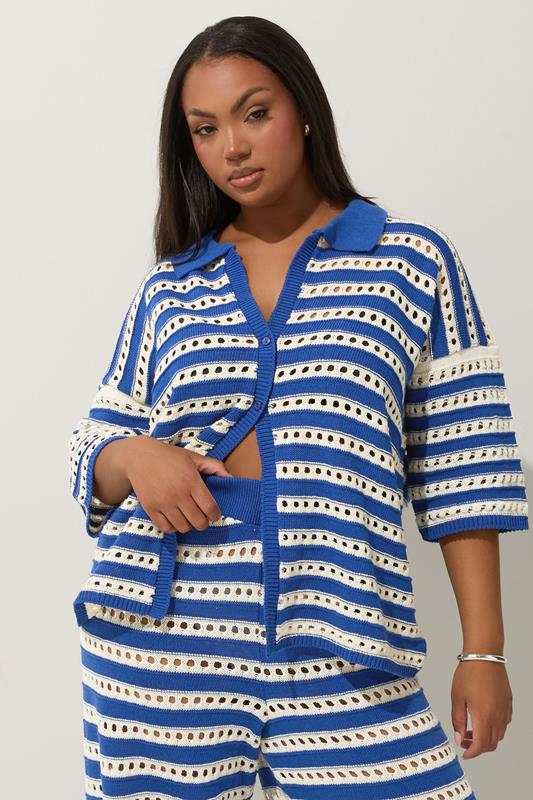 Limited Collection LIMITED COLLECTION Curve Blue & White Stripe Crochet Shirt