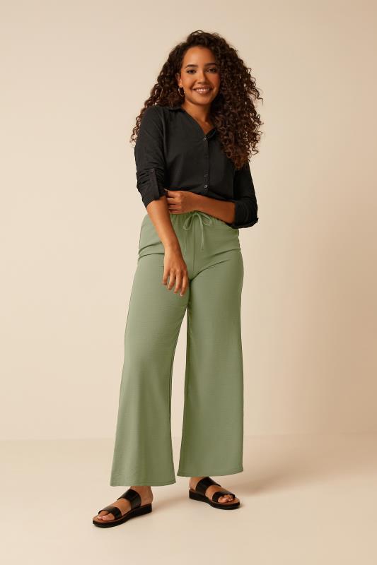 M&Co Womens M&Co Khaki Green Crepe Wide Leg Trousers