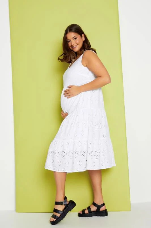 Bump It Up BUMP IT UP MATERNITY Curve White Broderie Anglaise Tiered Midi Dress