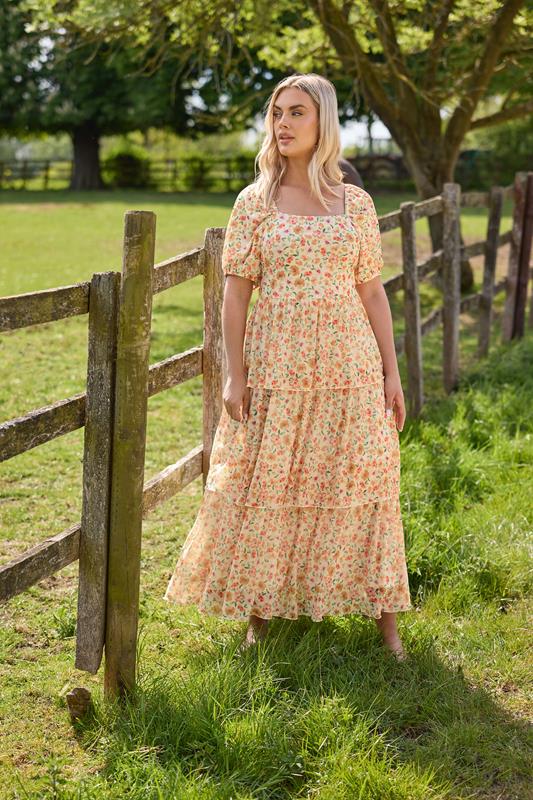 Yours YOURS Curve Butter Yellow Floral Tiered Maxi Dress