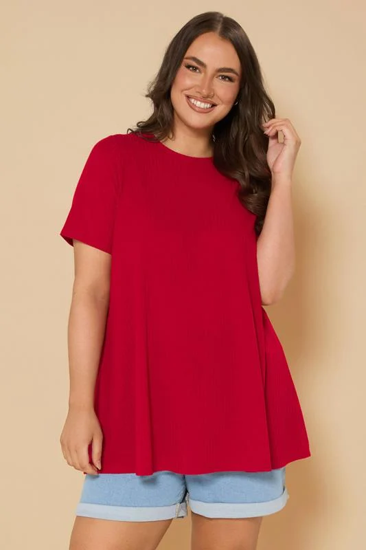 Yours YOURS Curve Red Ribbed Swing Top