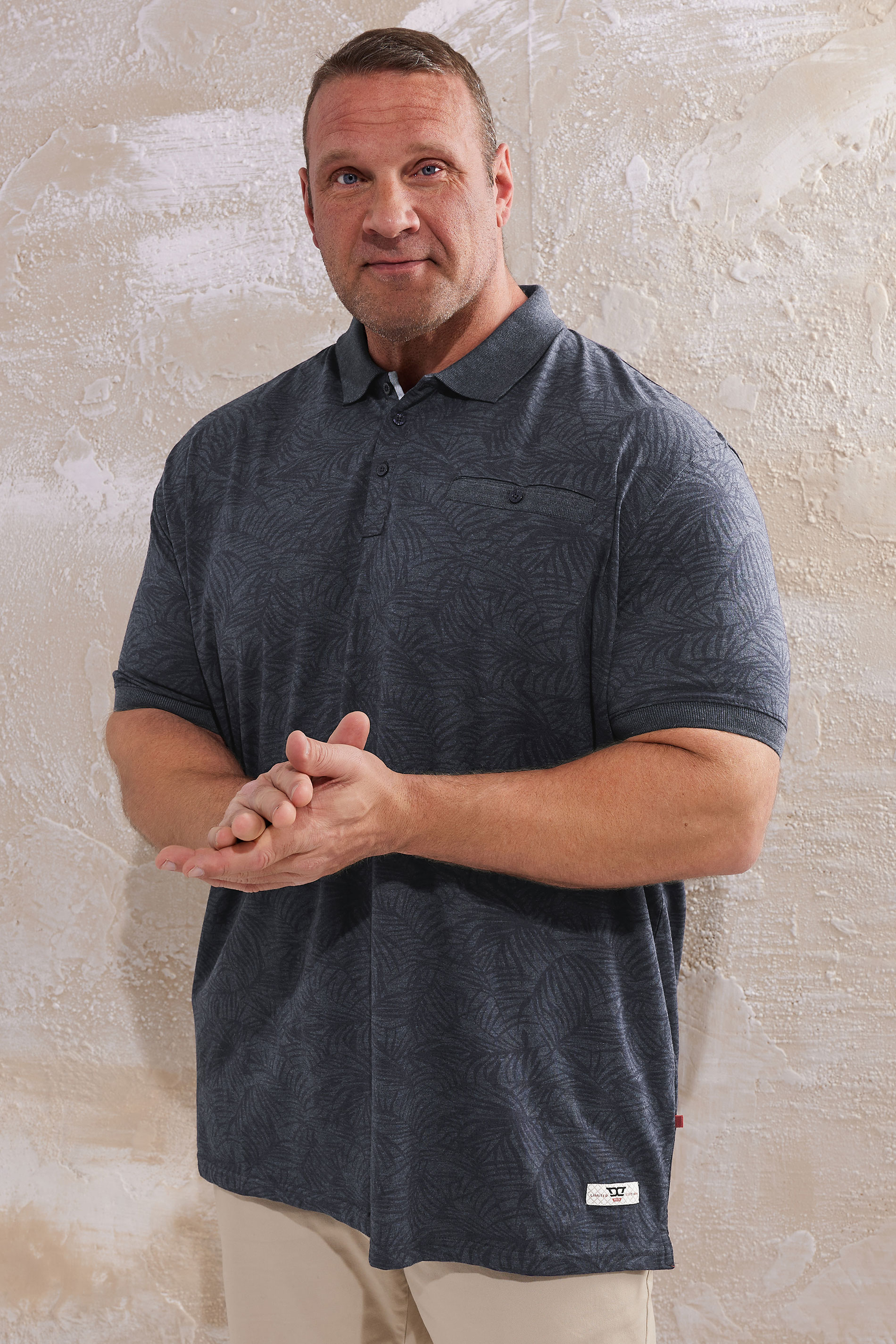D555 D555 Big & Tall Navy Blue Leaf Print Polo Shirt