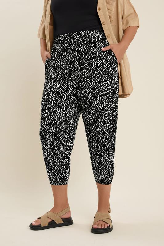 Yours YOURS Curve Black Spot Print Cropped Harem Joggers