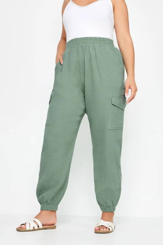 Yours YOURS Curve Sage Green Cheesecloth Cuffed Joggers