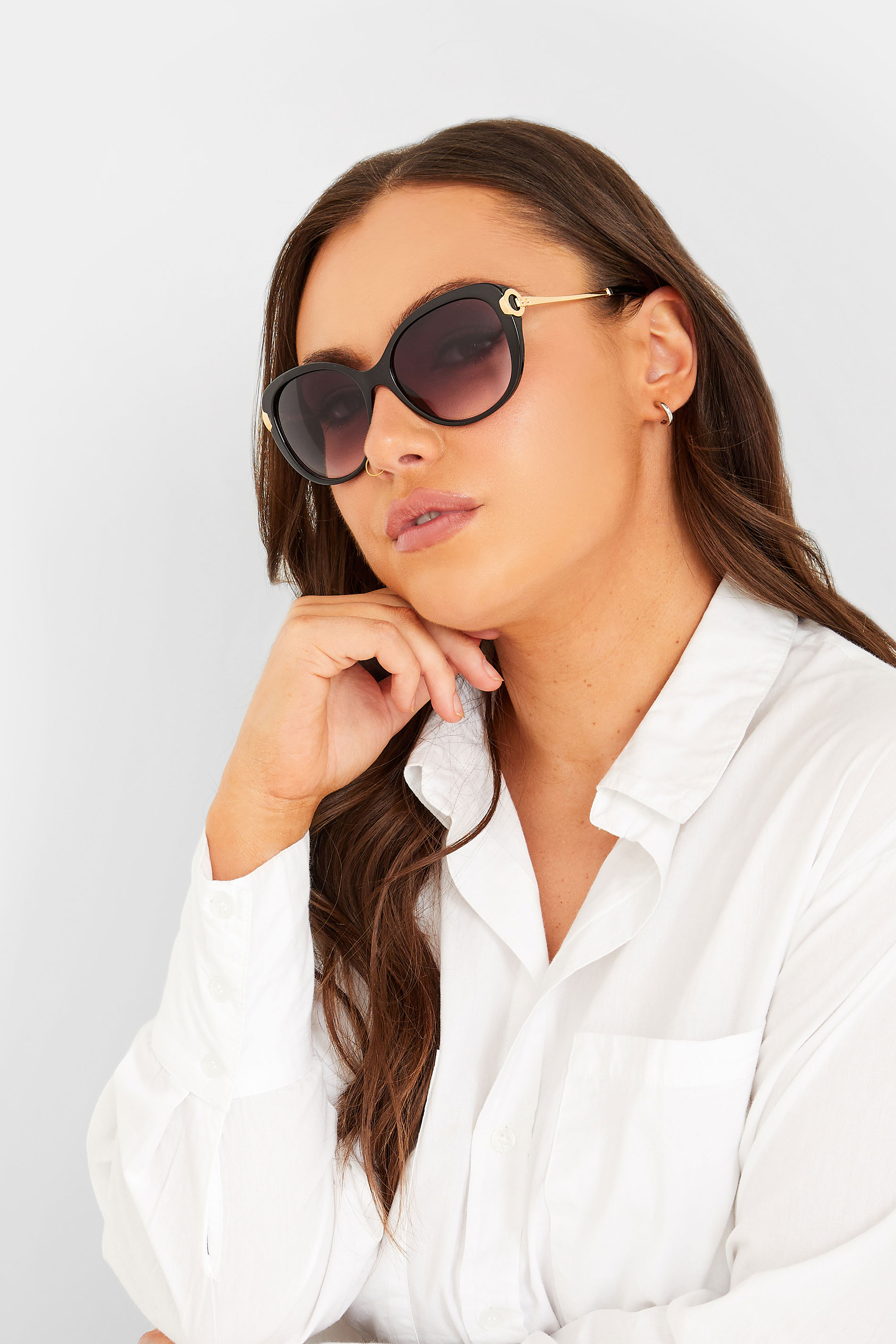 Yours Black Soft Cat Eye Circle Arm Sunglasses