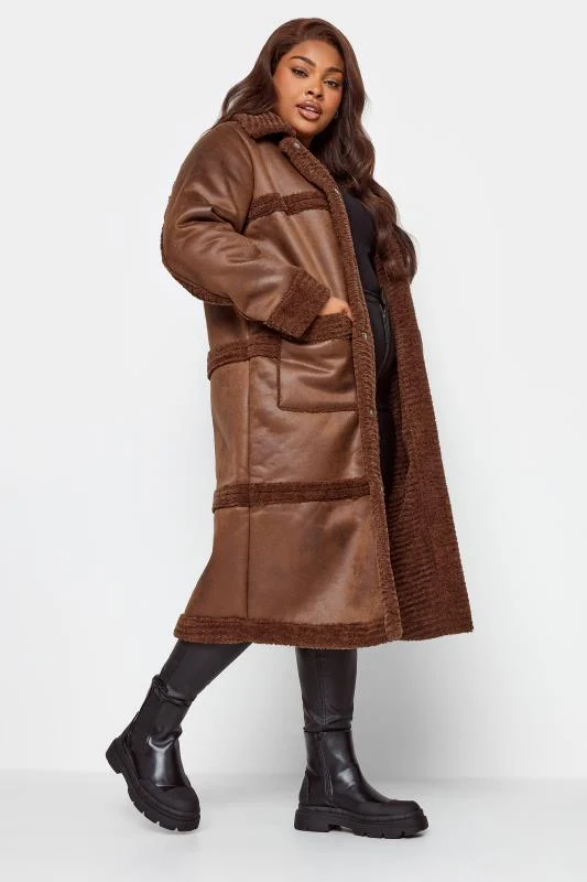 Yours YOURS Curve Brown Faux Fur PU Jacket