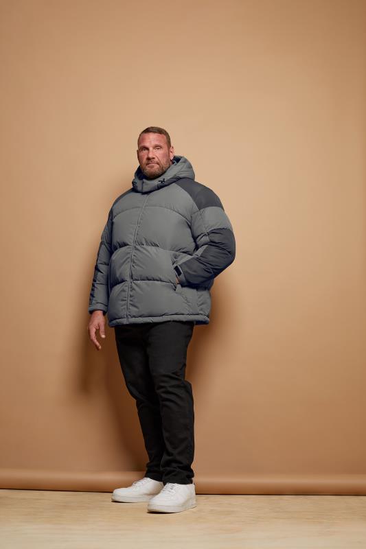 Jack & Jones JACK & JONES Big & Tall Grey Contrast Panel Puffer Jacket