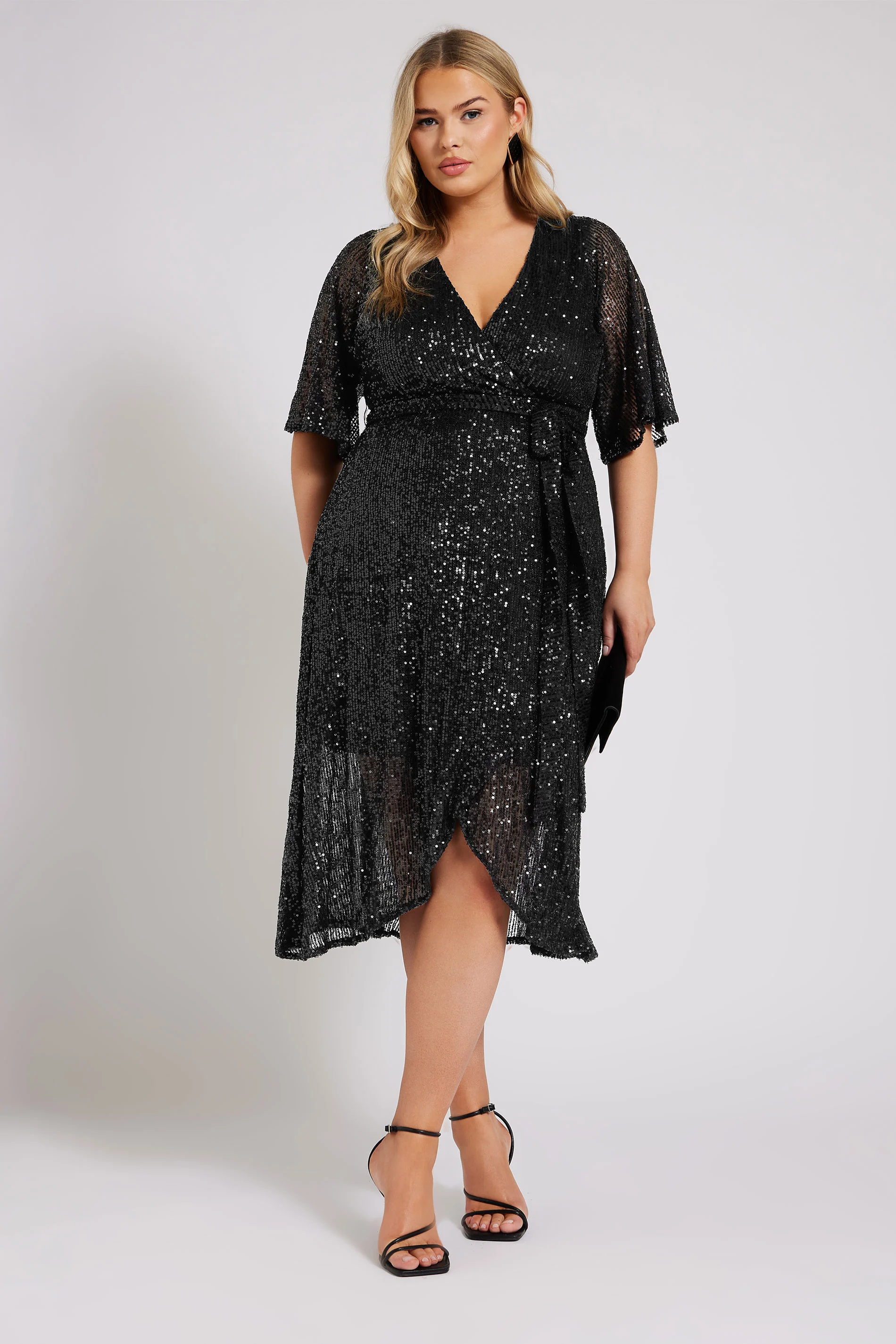 Yours London YOURS LONDON Curve Black Sequin Wrap Dress