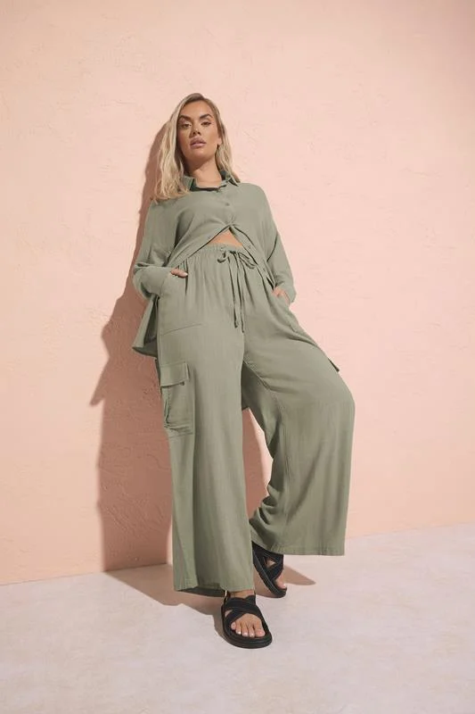 Yours YOURS Curve Khaki Green Long Sleeve Linen Shirt