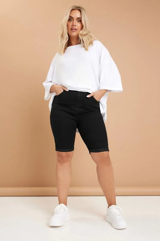 Yours YOURS Curve Black Turn Up Denim Shorts