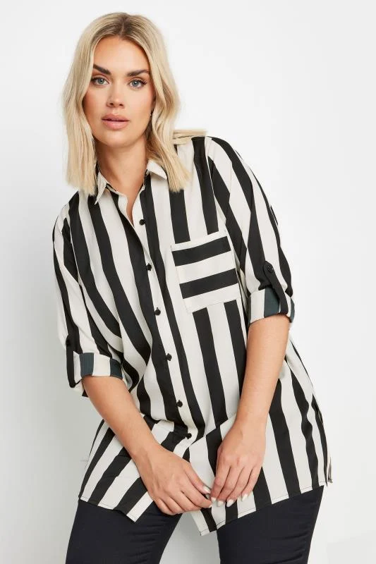 Yours YOURS Curve Black & White Stripe Boyfriend Shirt