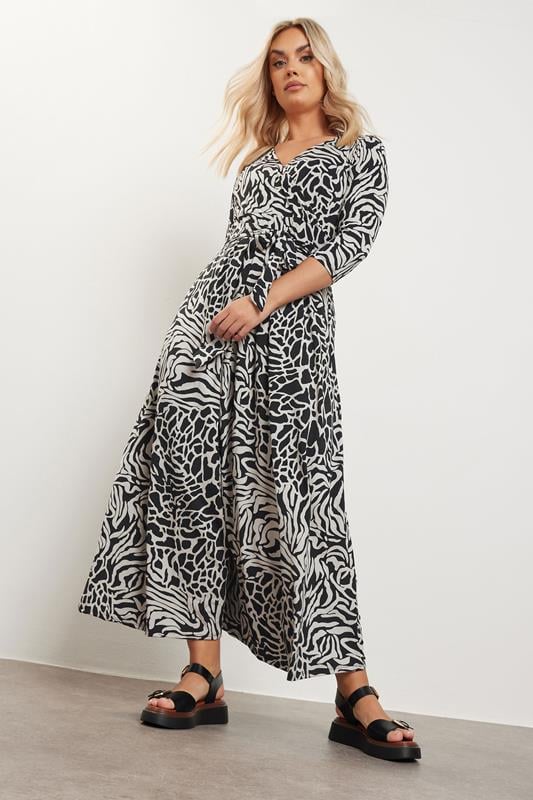 Yours YOURS Curve Black Zebra Print Maxi Wrap Dress