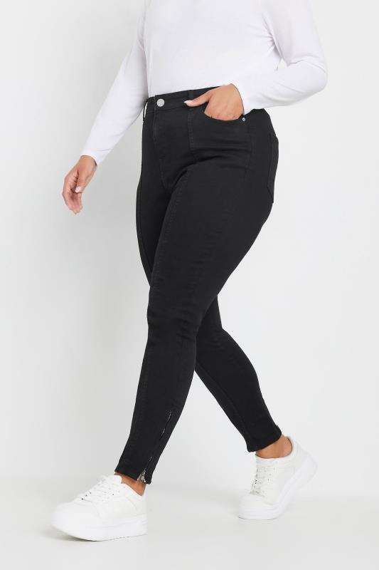 Yours YOURS Curve Black Skinny Stretch AVA Zip Hem Jeans