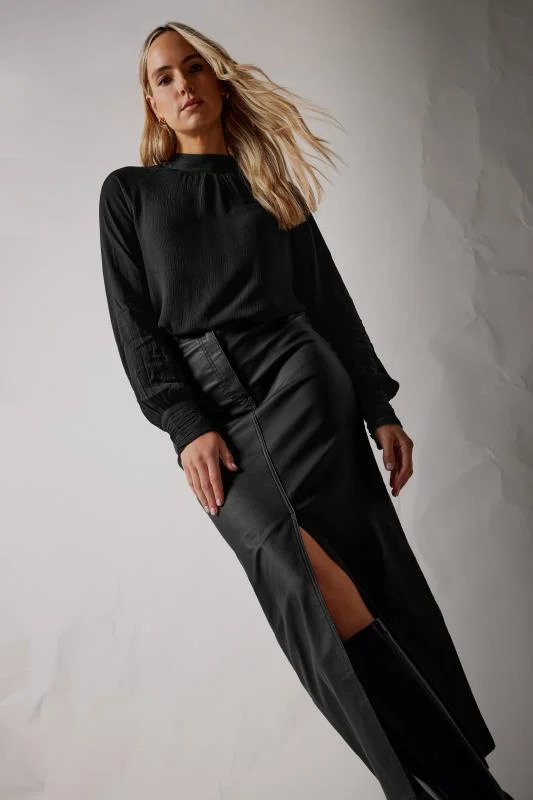 LTS LTS Tall Black High Neck Crinkle Top
