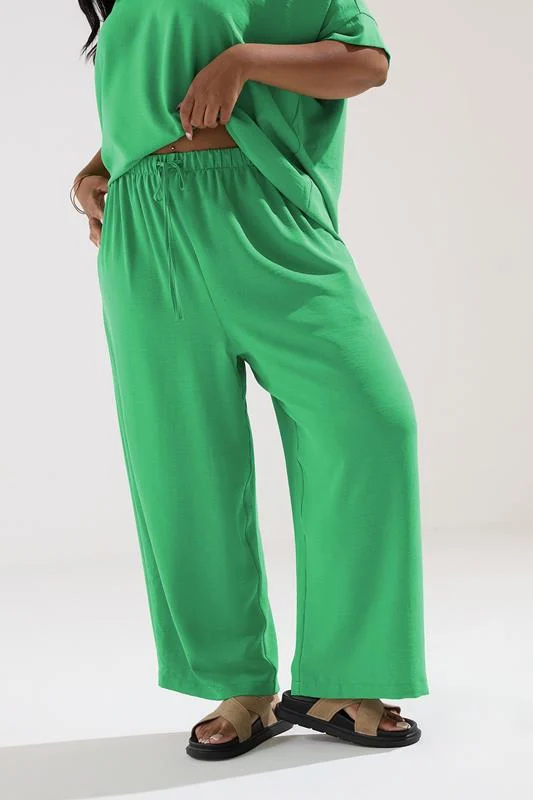 Yours YOURS Curve Green Tie Waist Wide Leg Trousers