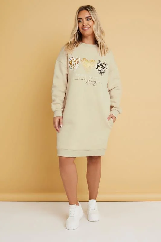 Yours YOURS Curve Natural Brown Leopard Heart Sweatshirt Dress