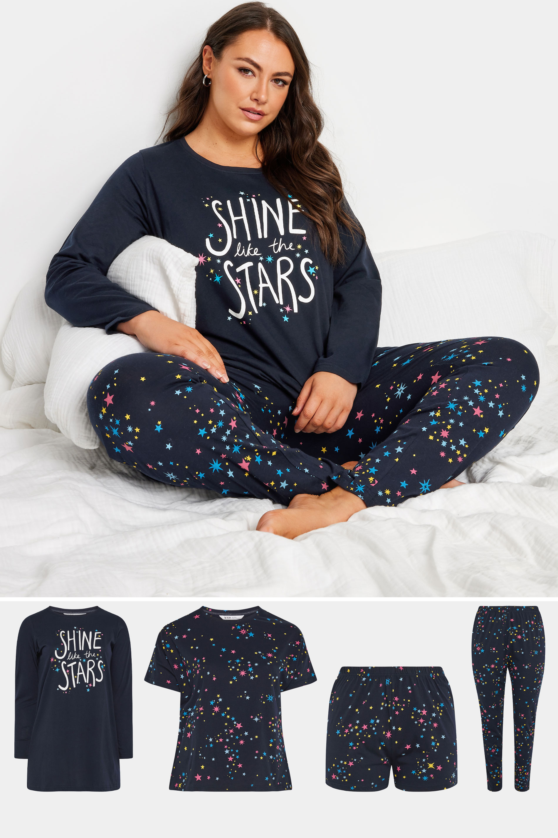 Yours YOURS 4 PACK Curve Navy Blue Star Print Pyjama Set