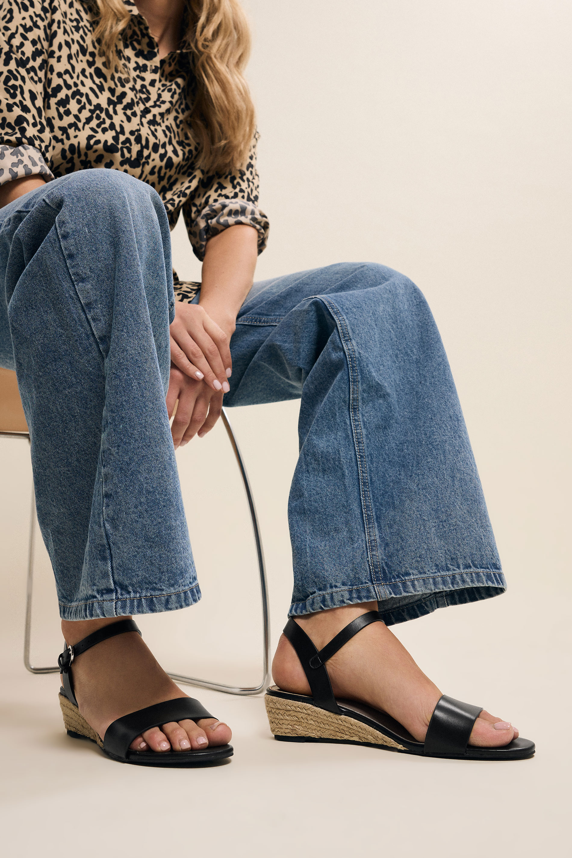 LTS LTS Black Rope Wedge Sandals In Standard Fit