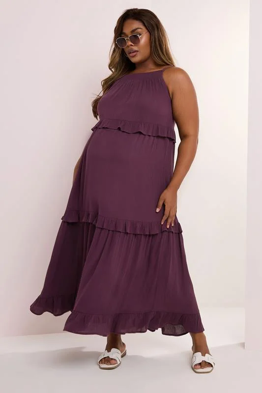 Bump It Up BUMP IT UP MATERNITY Curve Dark Purple Tiered Frill Maxi Dress