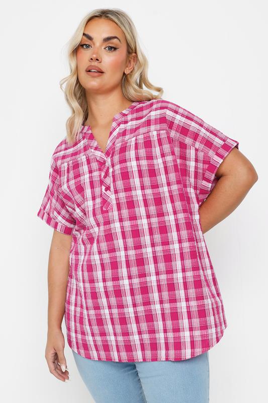 Yours YOURS Curve Pink Check Print Textured Blouse