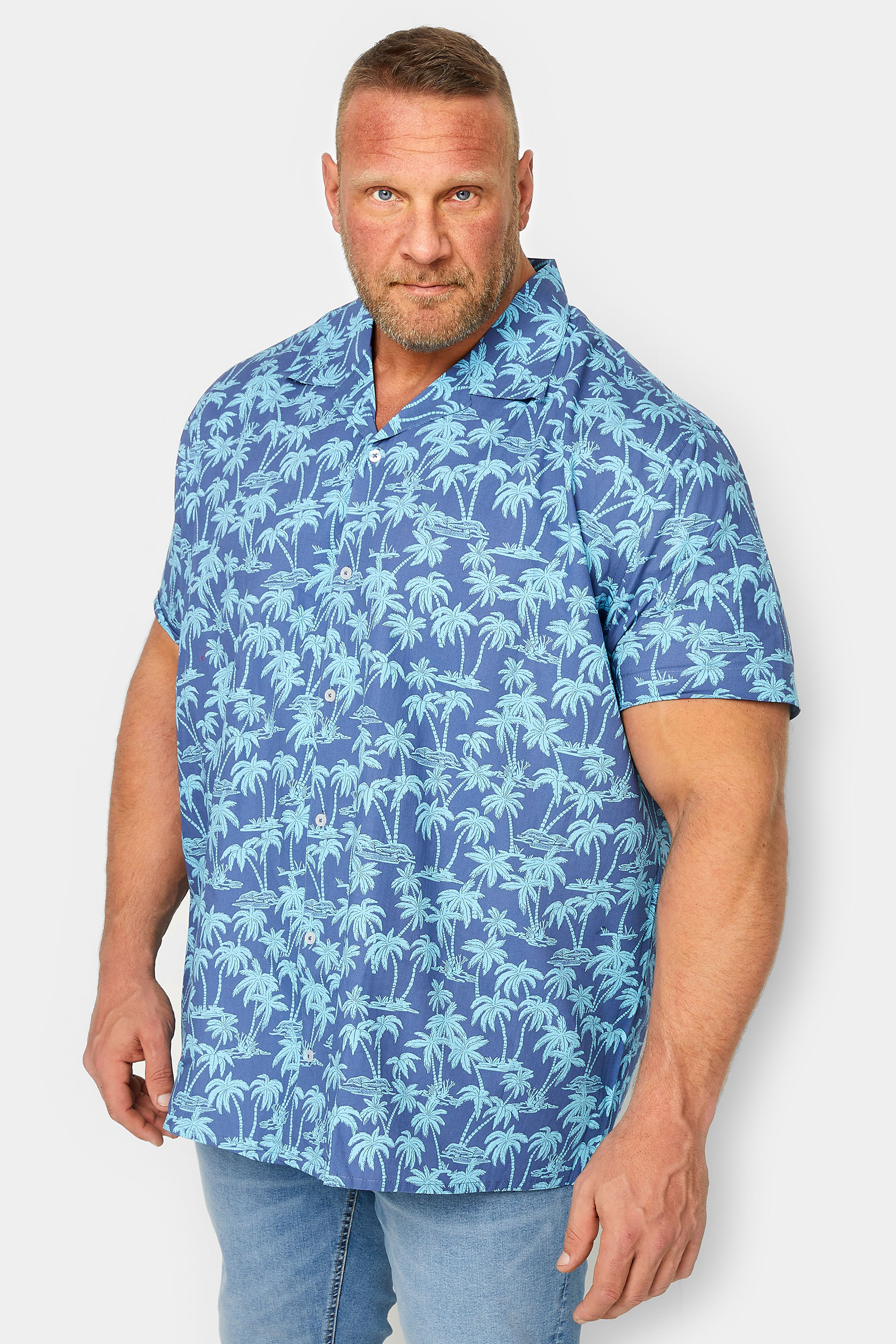 BadRhino BadRhino Big & Tall Blue Palm Print Shirt