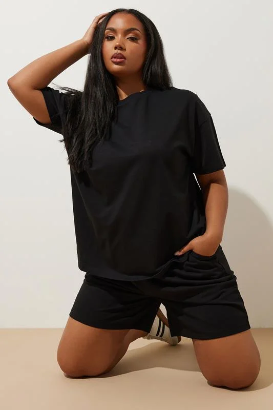 Yours YOURS Curve Black Sweat T-Shirt & Shorts Set