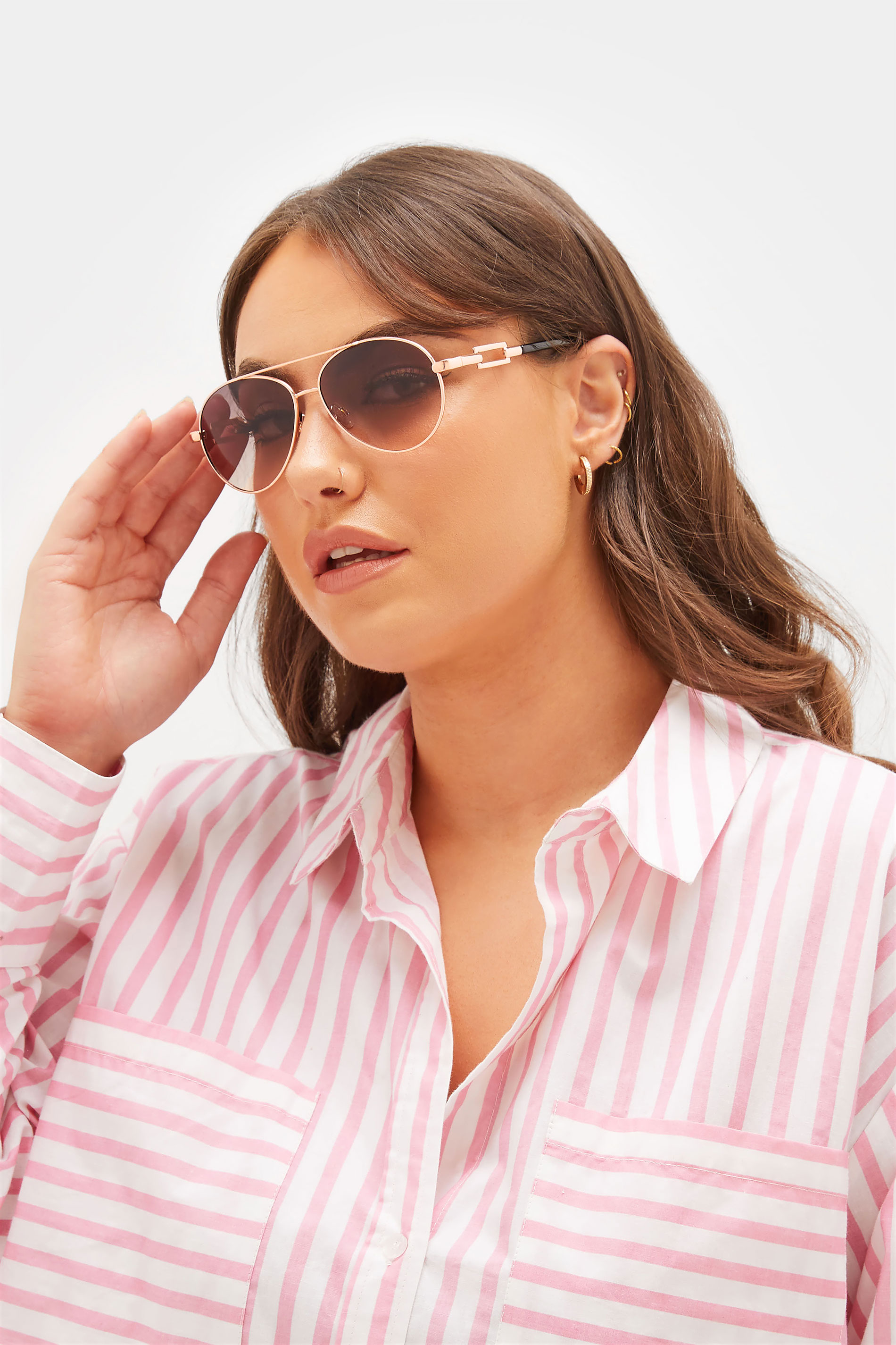 Yours Gold Tone Rectangle Arm Aviator Sunglasses
