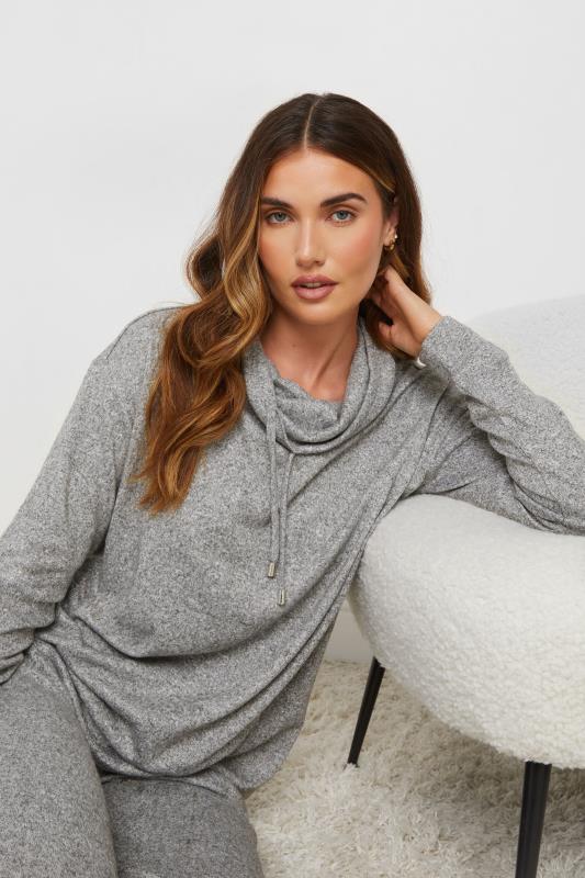 LTS LTS Tall Grey Soft Touch Cowl Neck Jumper