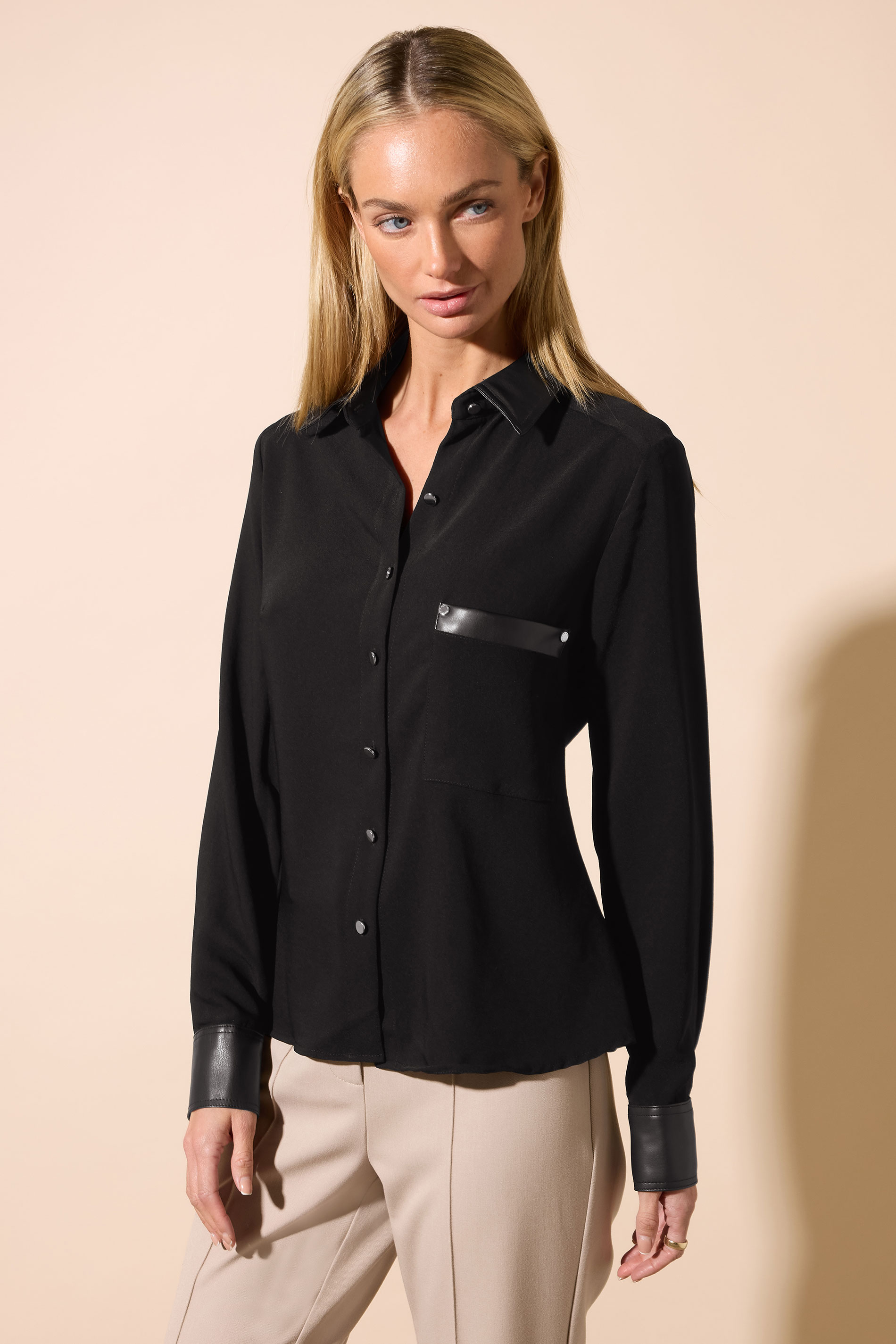 Star by Julien Macdonald STAR Black Faux Leather Trim Shirt