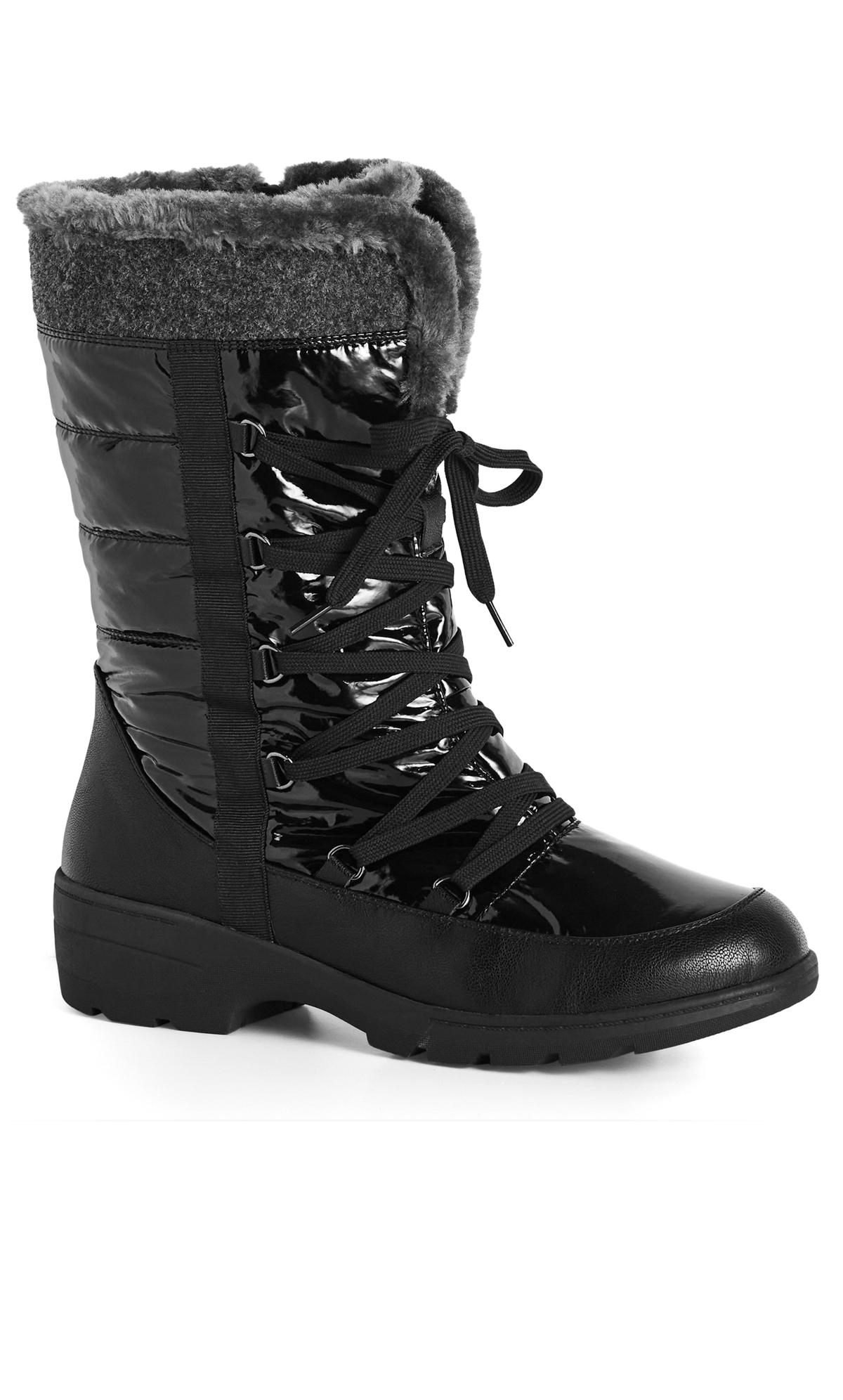 Evans Evans Black PU Faux Fur Lace Up Boots