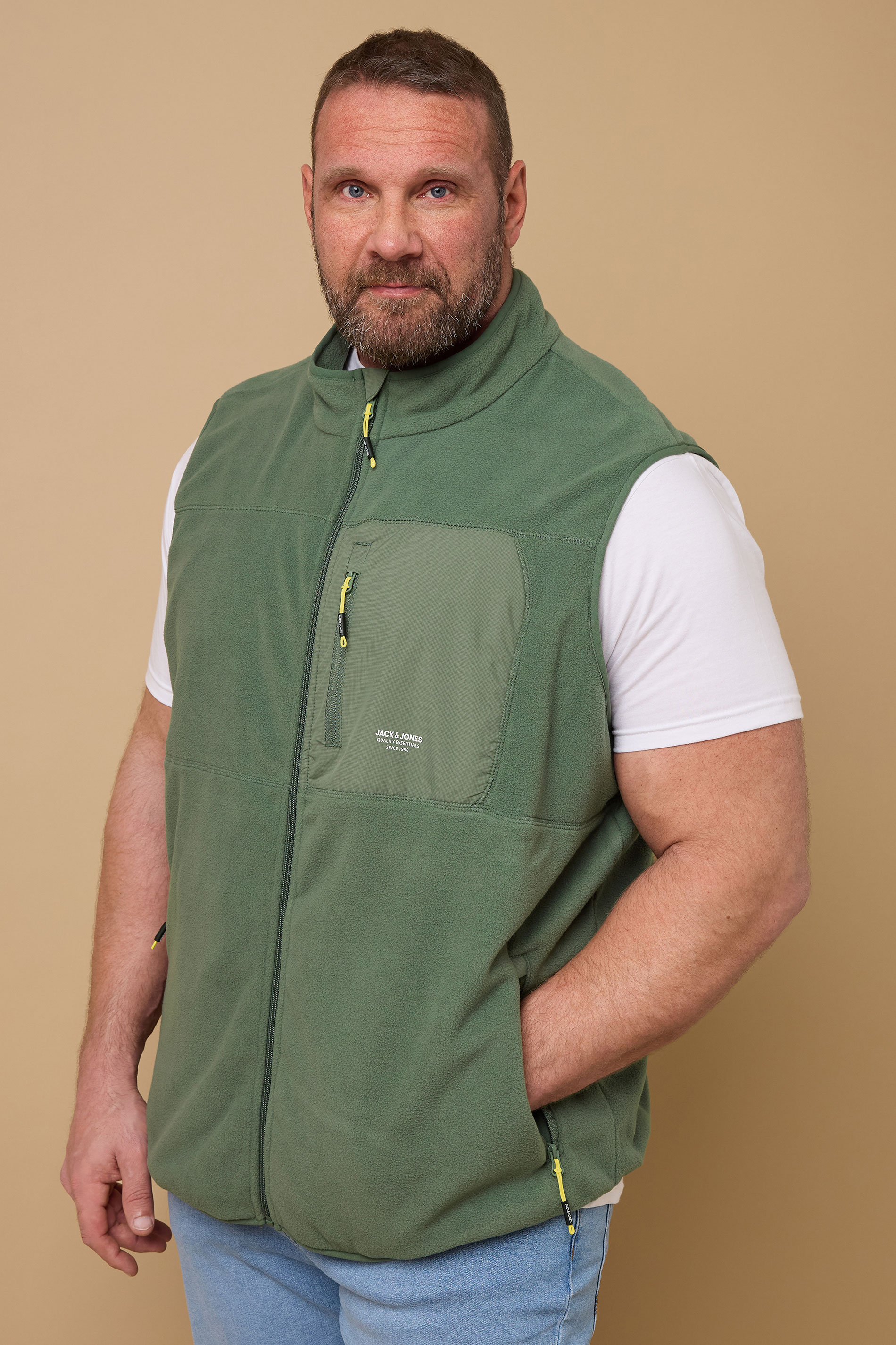 Jack & Jones JACK & JONES Big & Tall Agave Green Fleece Bodywarmer