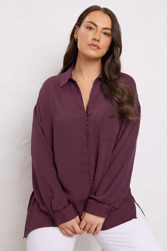 Evans EVANS Curve Burgundy Red Dipped Hem Oversized Shirt
