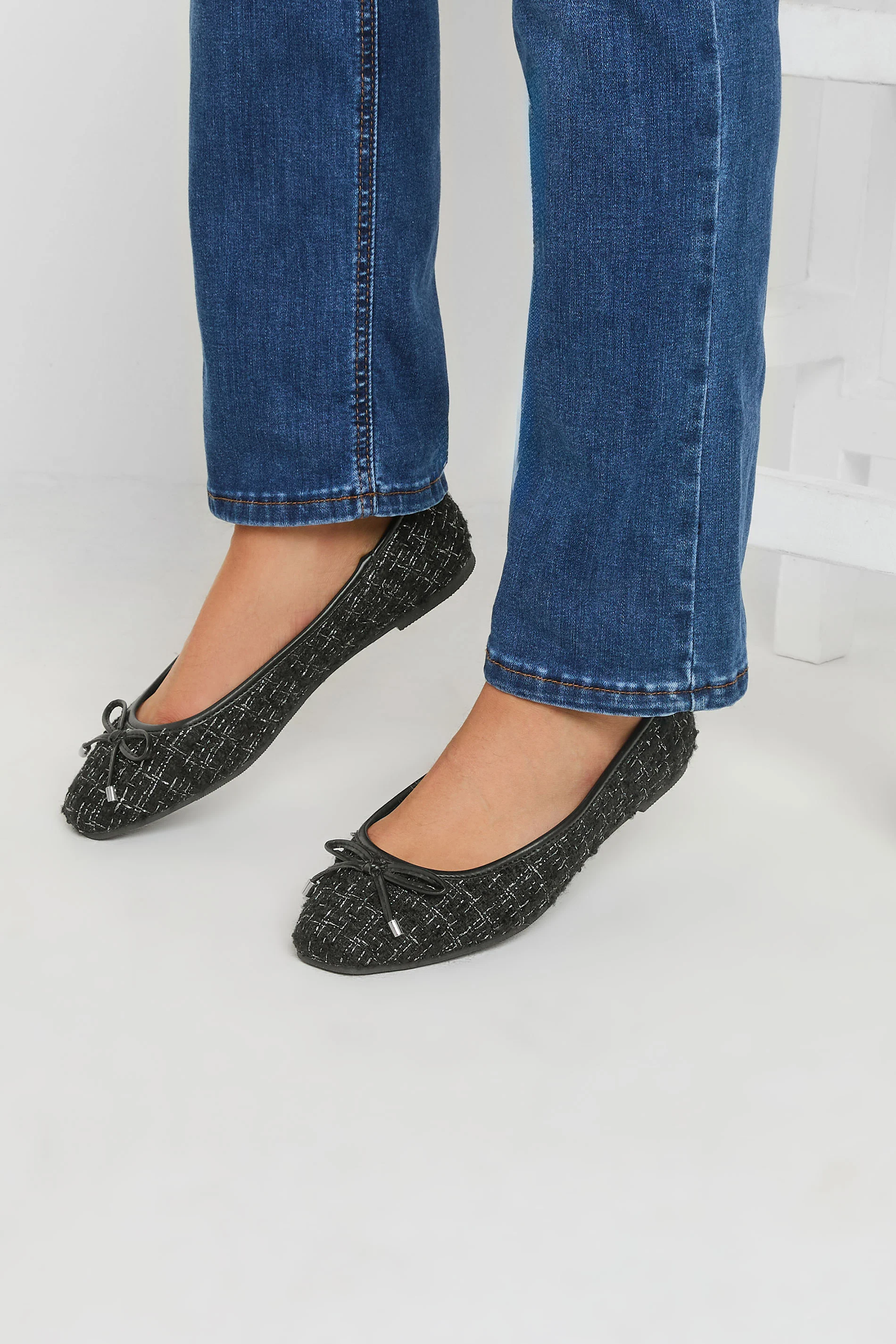LTS LTS Black Boucle Tweed Ballerina Pumps In Standard Fit