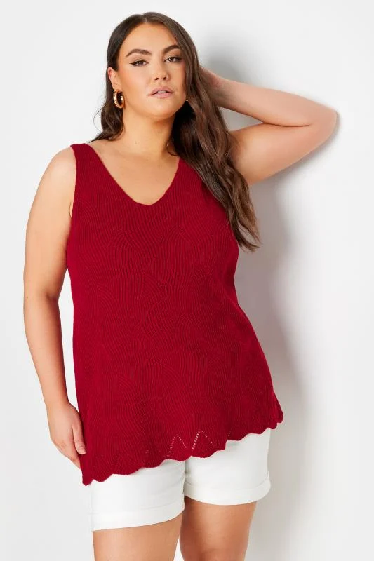 Yours YOURS Curve Red Scallop Hem Knitted Vest Top