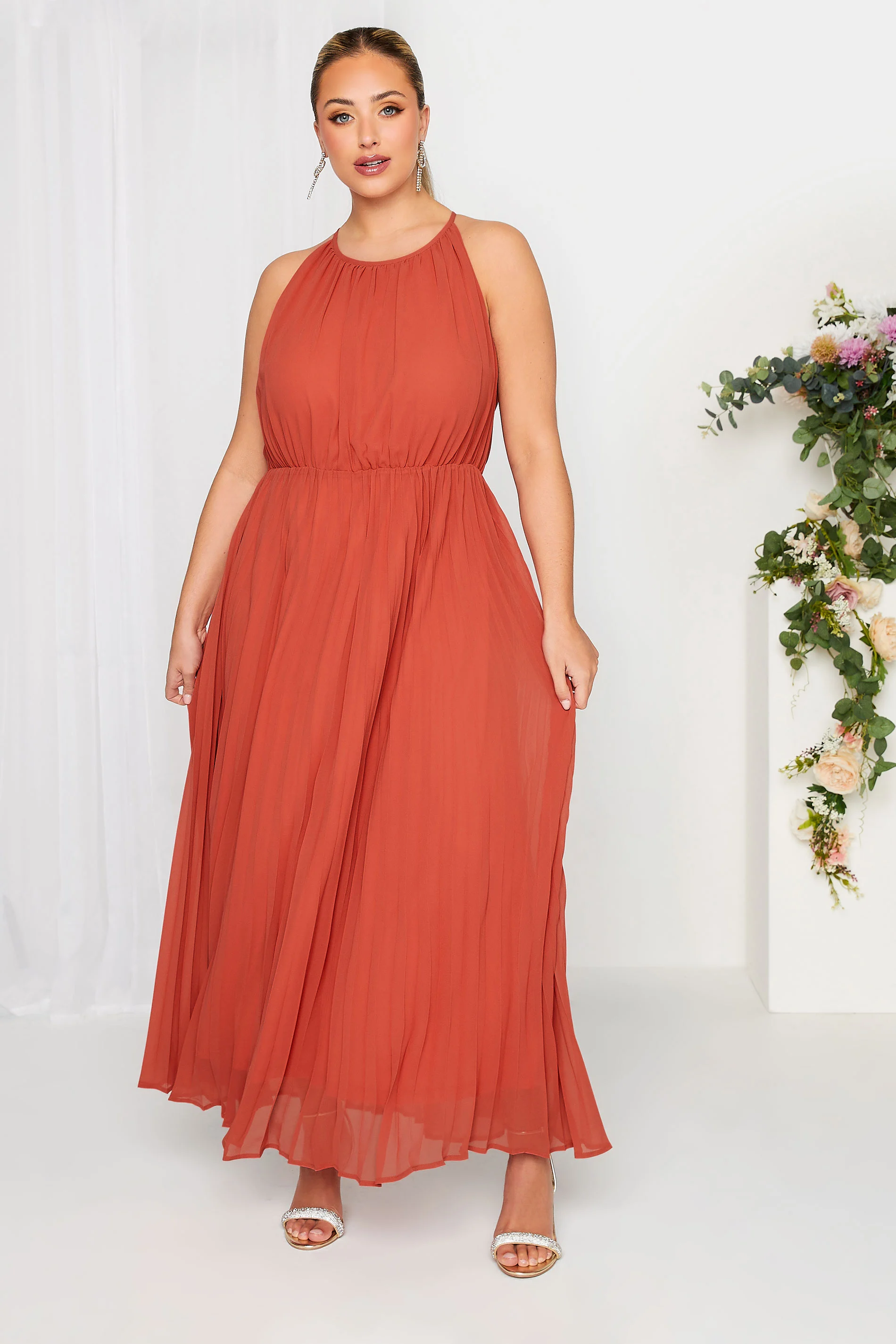 Yours London YOURS LONDON Curve Orange Pleated Maxi Dress
