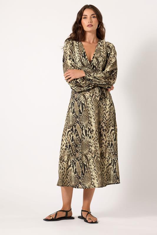 LTS LTS Tall Beige Brown Snake Print Wrap Midi Dress