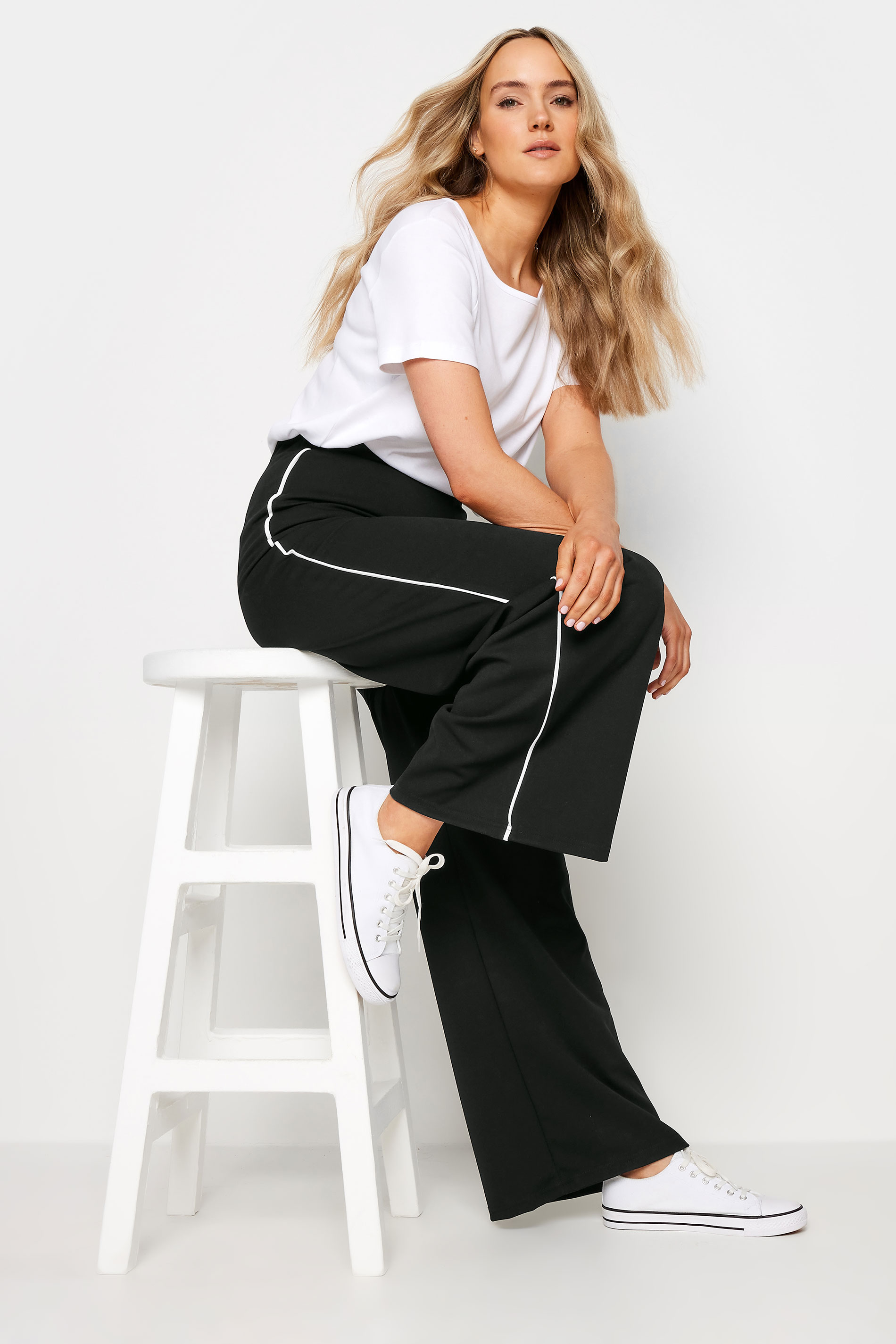 LTS LTS Tall Black & White Side Pipe Detail Wide Leg Trousers