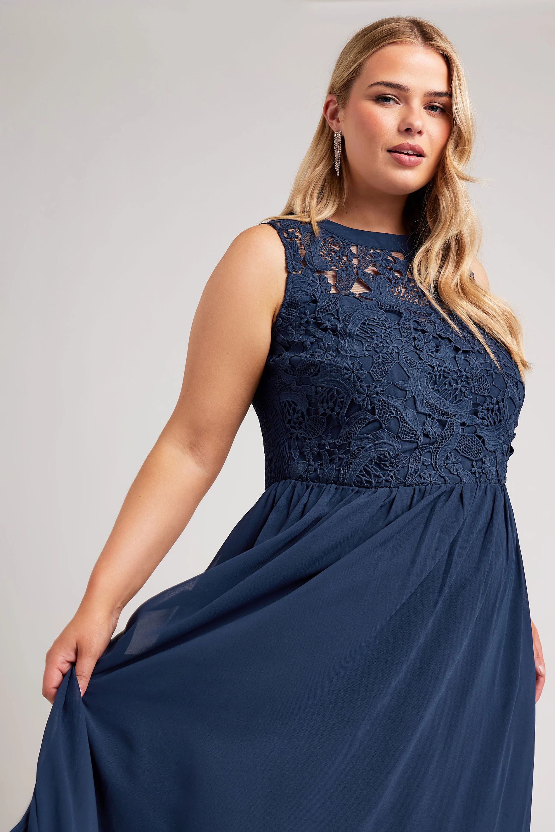 Yours London YOURS LONDON Curve Navy Blue Lace Bodice Maxi Dress