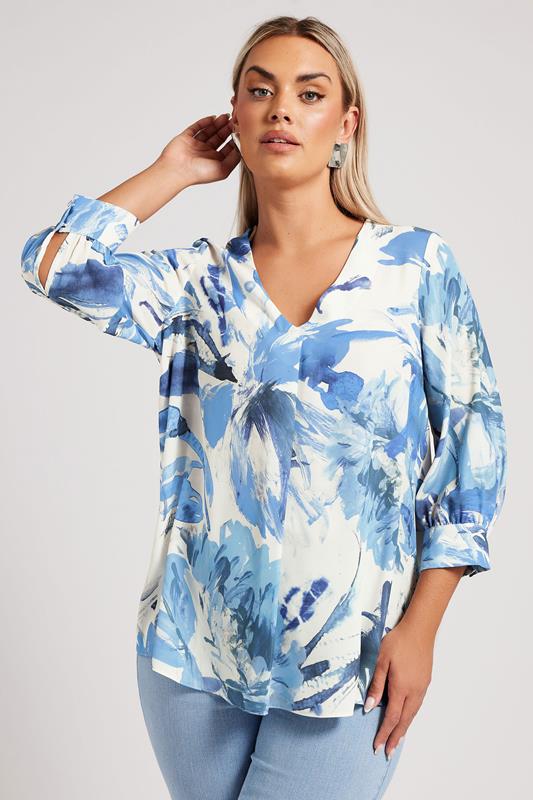 Yours London YOURS LONDON Curve Ivory White Abstract Print Pleat Front Blouse