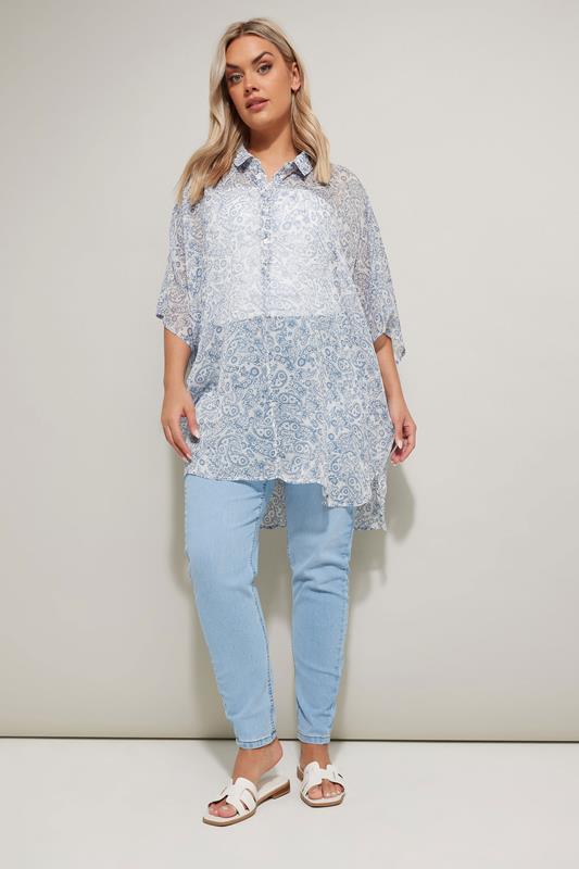 Yours YOURS Curve Blue Paisley Print Overhead Shirt