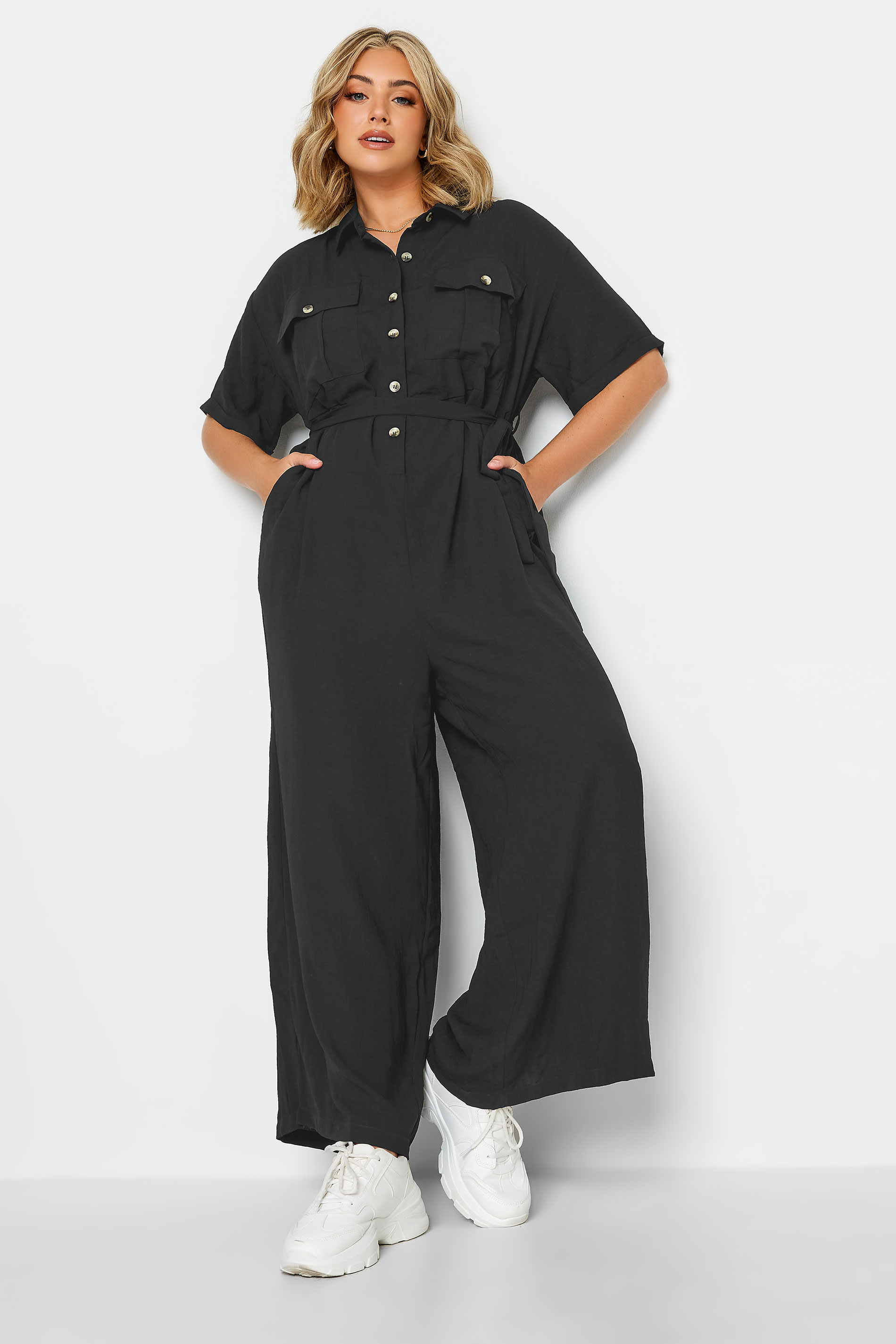 Yours YOURS Curve Black Button Front Jumpsuit