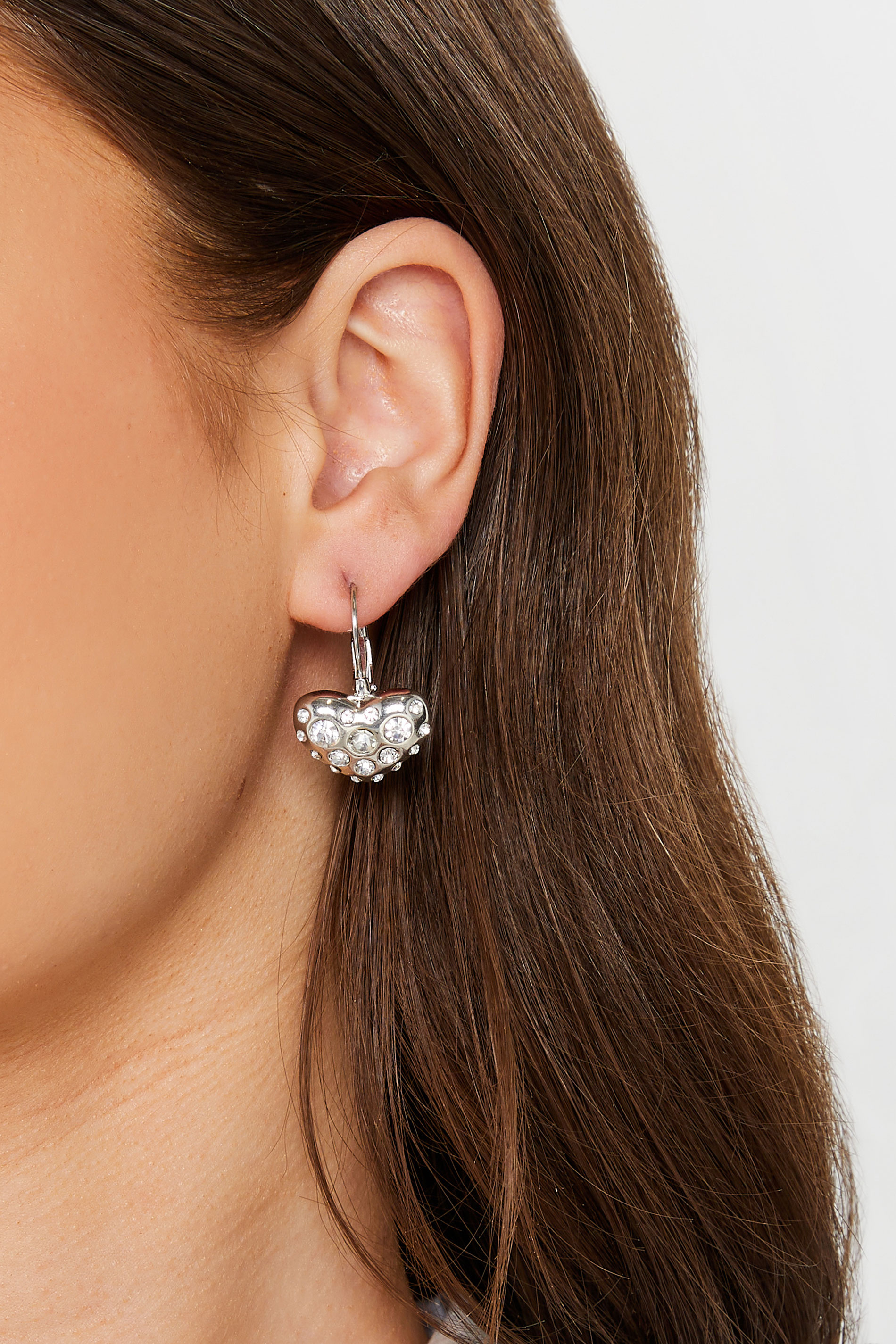 Yours Silver Heart Diamante Detail Drop Earrings