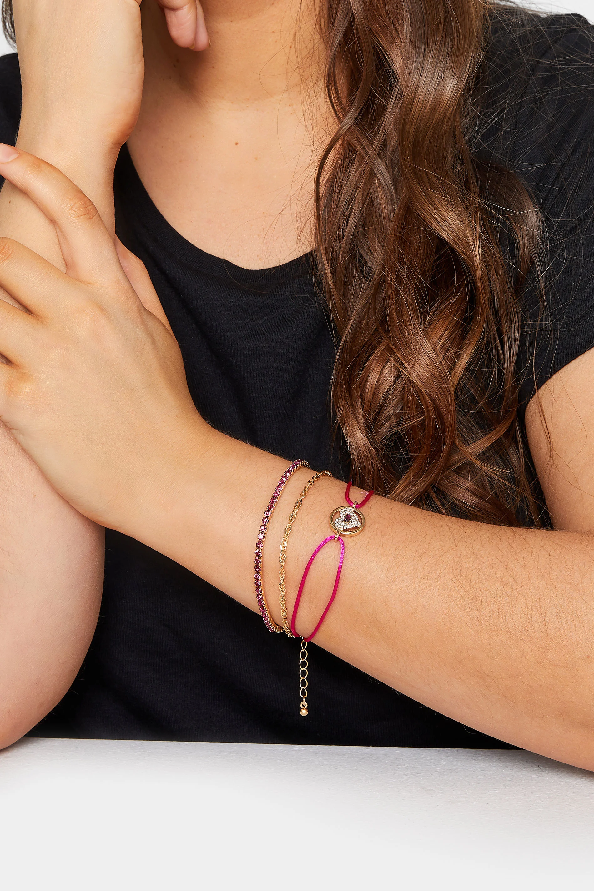Yours 3 PACK Gold & Pink Diamante Heart Bracelet